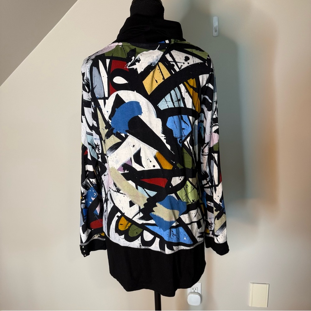 DOLCEZZA SIMPLY ART Long Sleeve Cowl Neck Top Art To Wear Studs Abstract Large - Picture 8 of 9